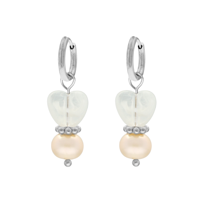 Oorbellen heart & pearl peach