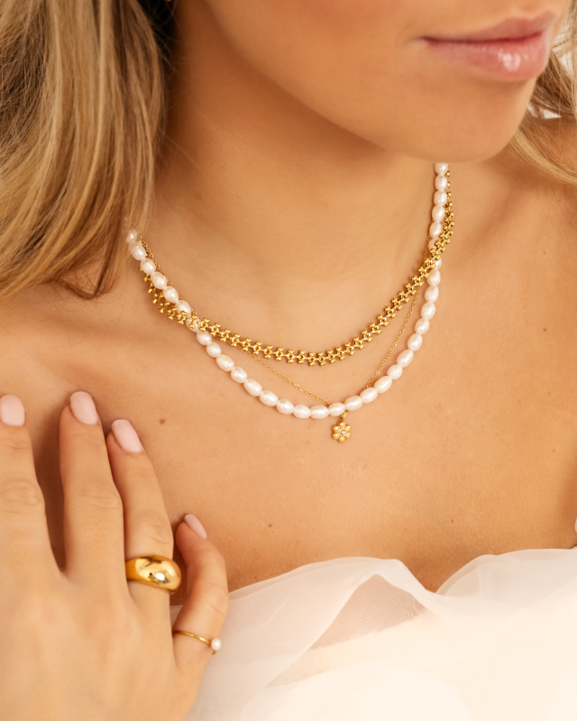 Gouden necklaceparty met parels