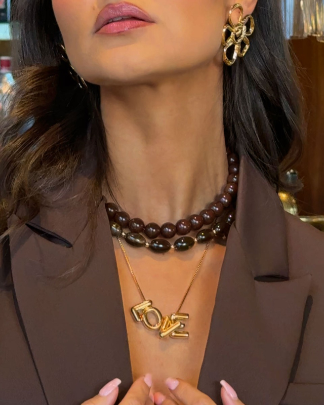 look met bruine kralen kettingen