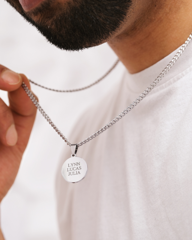 Graveerbare mannen ketting met munt