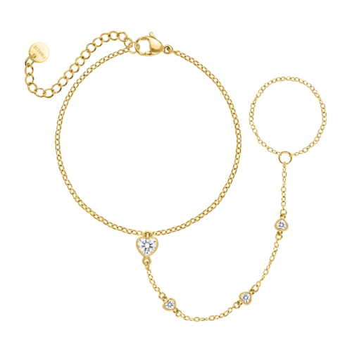 Hand chain met hartjes steentjes goudkleurig