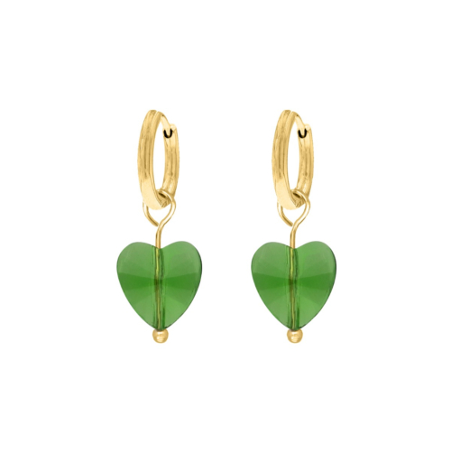 Oorbellen met groen hartje goudkleurig