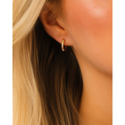 Shiny oorringetjes 10 mm groen bruin goudkleurig