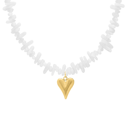 Kralenketting wit met hartje goudkleurig