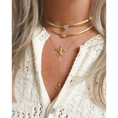 Snake ketting hartje goudkleurig