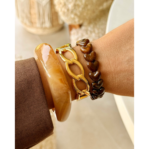 Kralenarmband hartjes bruin