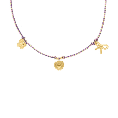 Paarse touw ketting met bedels goudkleurig