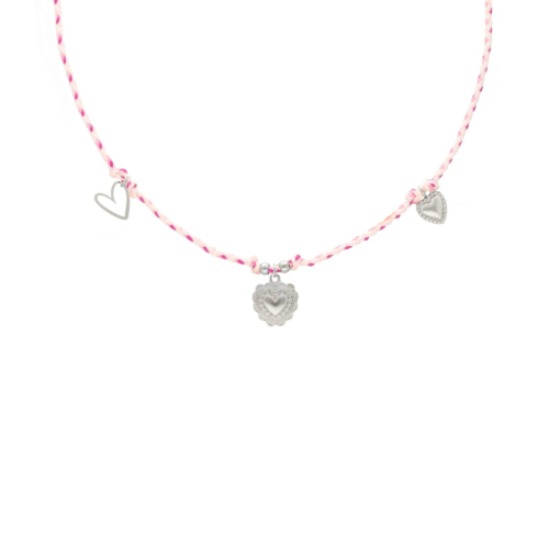 Roze touw ketting hartjes