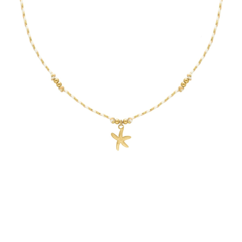 Beige touw ketting zeester goudkleurig