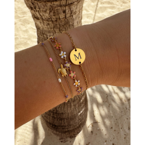 Flower bracelet multicolor goldplated