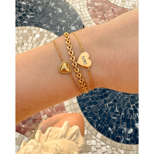 Graveerbare heart armband met steentje goudkleurig