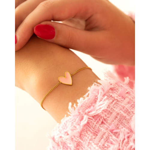 Armband love heart pink goudkleurig