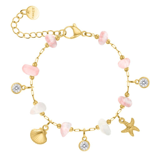 Bedelarmband roze steentjes & zomer bedels goudkleurig