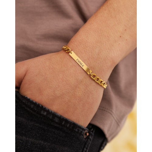 Schakelarmband mannen met naam goud kleurig