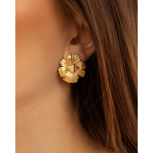 Stud oorbellen bloem & bijtje goudkleurig