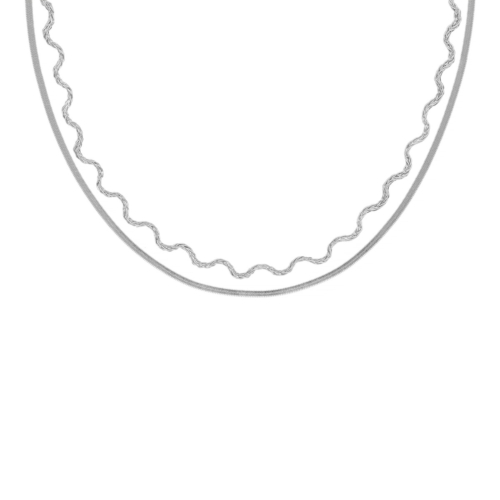 wave en chain ketting zilver