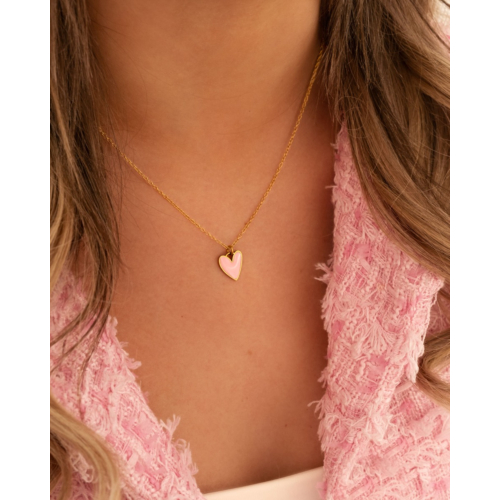 Ketting love heart pink goudkleurig
