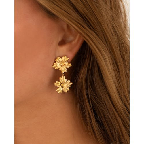 Double flower oorbellen goudkleurig