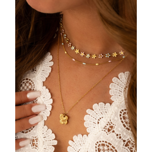 Flower necklace pastel goudkleurig