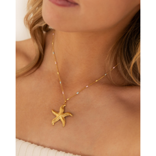 Zeester ketting met pastel bolletjes goudkleurig