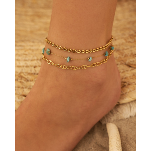 Enkelbandje turquoise steentjes goudkleurig