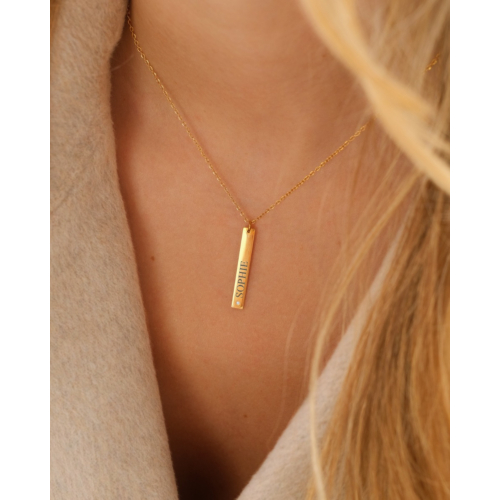 Graveerbare bar ketting met steentje goudkleurig
