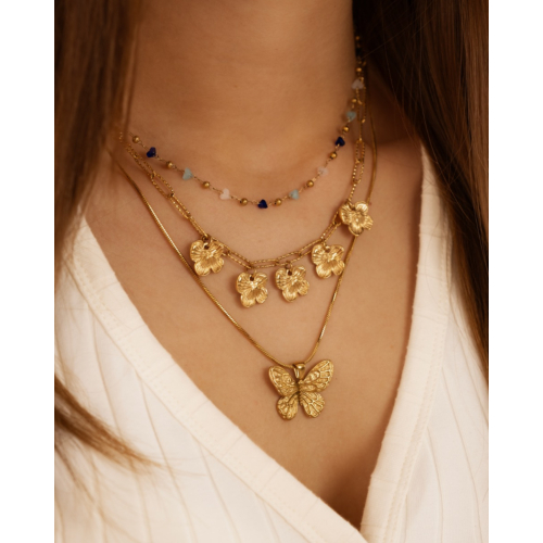 Schakelketting met bloemetjes goudkleurig