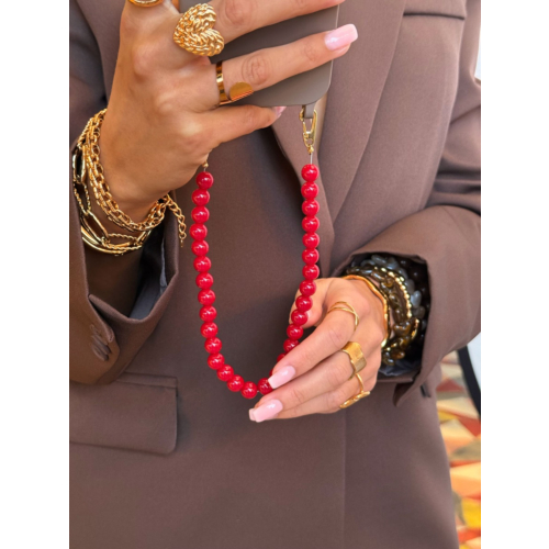 Telefoonkoord kralen rood