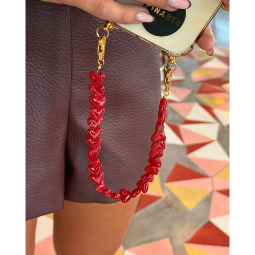 Telefoonkoord hartjes kralen rood