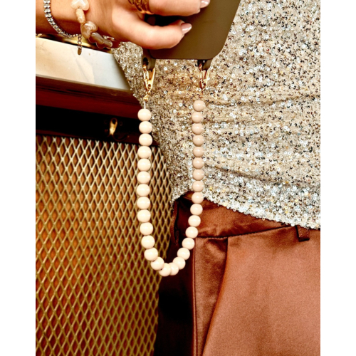 Telefoonkoord kralen beige