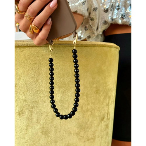 Telefoonkoord kralen zwart