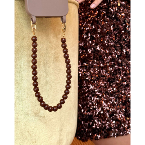 Telefoonkoord kralen bruin