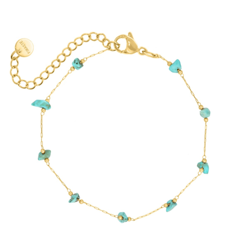 Enkelbandje turquoise steentjes goudkleurig