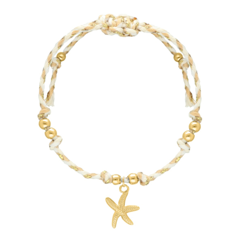 Beige touw armbandje zeester goudkleurig