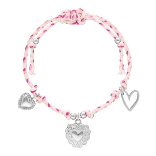 Roze touw armbandje hartjes bedels