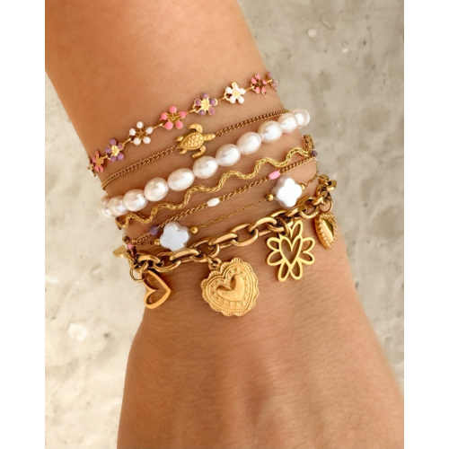 Flower bracelet multicolor goldplated