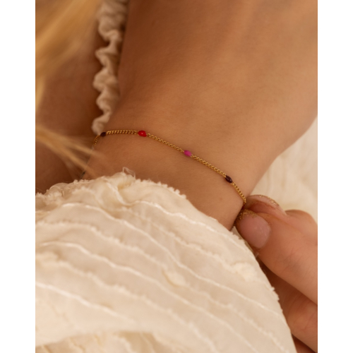 Bolletjes armband pink color mix goudkleurig