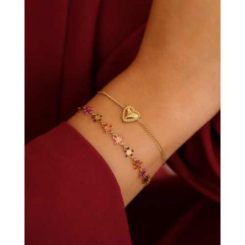 Flower bracelet pink color mix goudkleurig