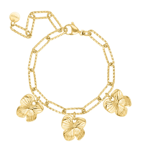Schakelarmband met bloemetjes goudkleurig