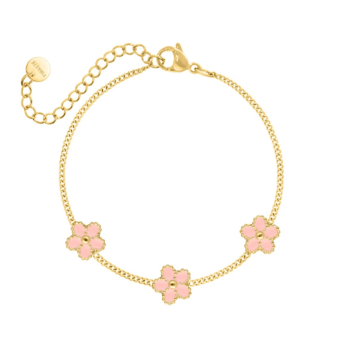 Armband roze bloemetjes goudkleurig