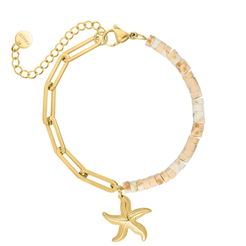 Gekleurde chain armband met zeester goudkleurig
