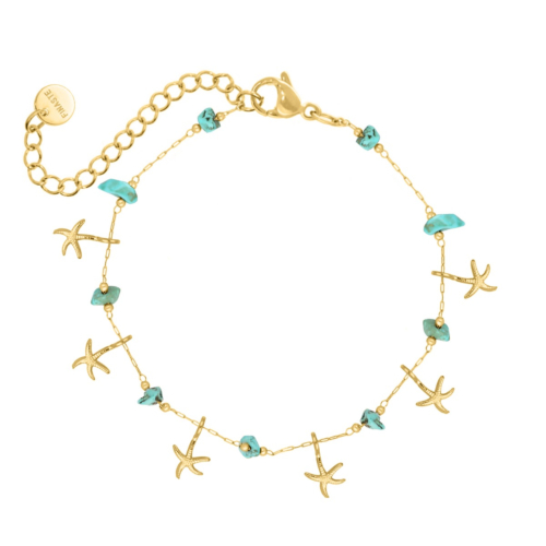 Gouden armband zeesterren turqouise