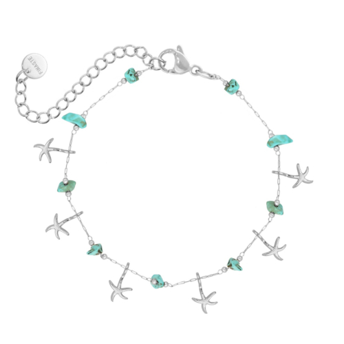 Zilveren armband zeester en turqouise steentjes
