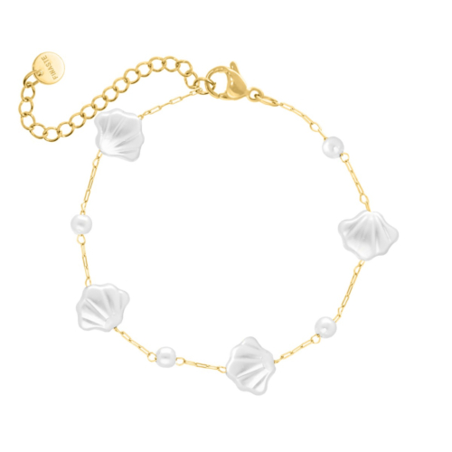 Schelpen armband met parels goudkleurig