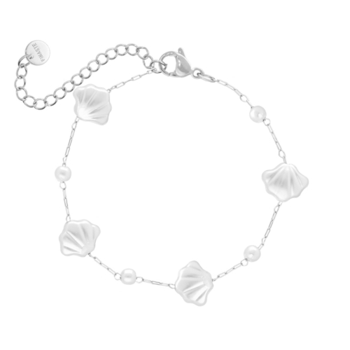 zilveren schelpen armband met pareltjes