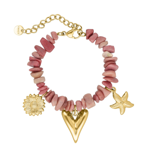 Bedelarmband met roze steentjes goudkleurig