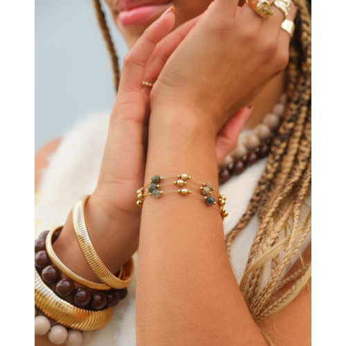 Driedubbele armband kralen mix goudkleurig