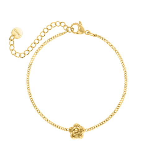 Gouden armparty met blauwe kralen