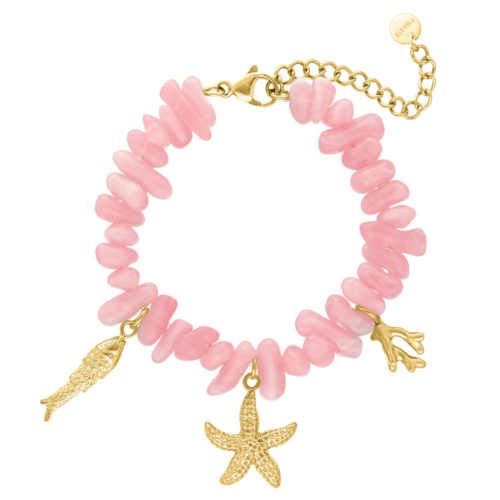 Kralenarmband roze met zomer bedels goudkleurig