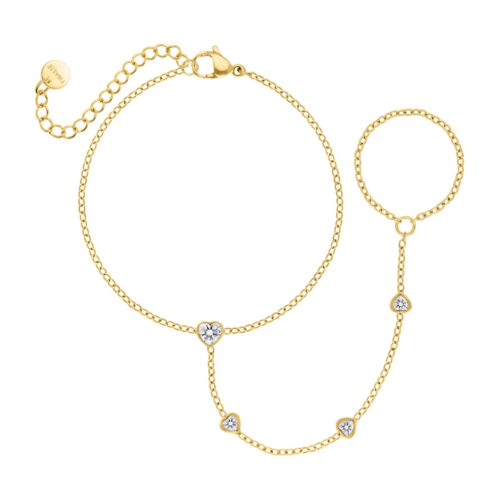 Hand chain met hartjes steentjes goudkleurig
